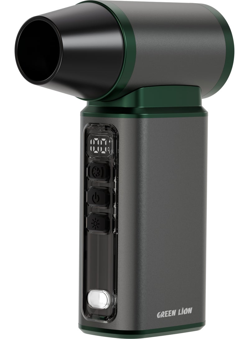 GREEN LION Jet Max Air Blower with 45m/s Wind Speed, 5-Speed Adjustment, Turbo Boost Mode, 240 Min Runtime, LED Spotlight, Digital Display, USB-C Charging, Interchangeable Nozzles - Grey - Image 1